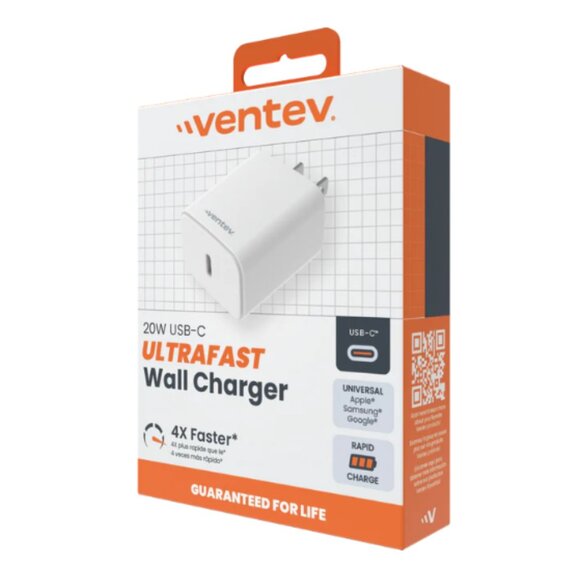 Ventev Wall Charger 1 Port 20 Watt USB-C Ultrafast Power Box in Retail Box White - Picture 8 of 9